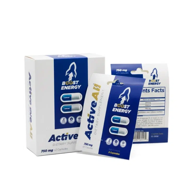 Active All Energy Booster supplement packs contain capsules to increase energy and focus.