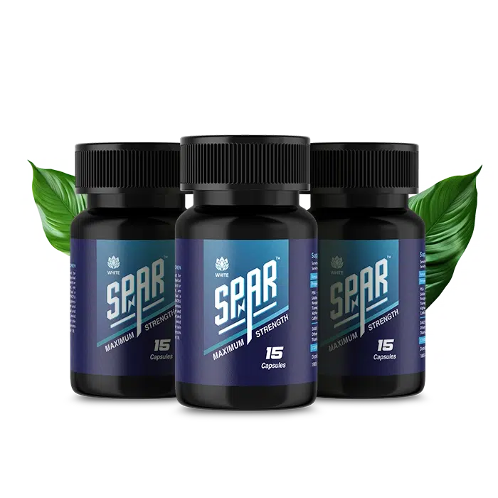 Sparzz capsule bottles displayed with simple green leaves
